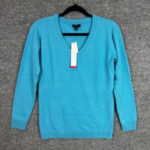 NEW Talbots Pure Cashmere‎ Sweater Women's XS Blue V-Neck Long Sleeve Blue